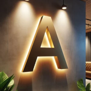 An image of the Custom Backlit Channel Letters Sign hanging on a wall.
