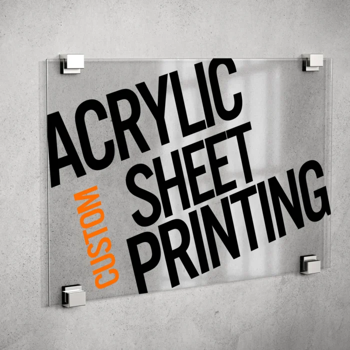 Custom Acrylic Printing Orange and black design cut to size and printed with UV printing