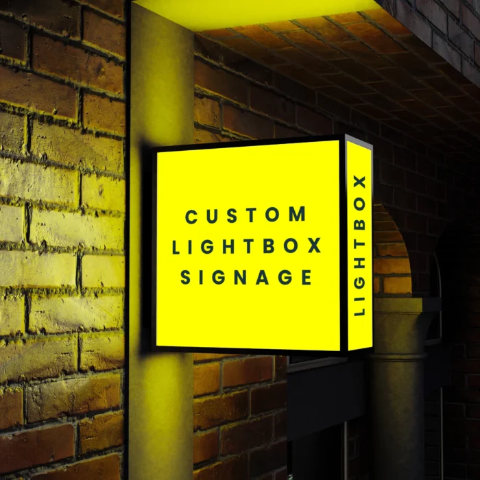 An illuminated wall-mounted image of the Custom Illuminated Box Sign.