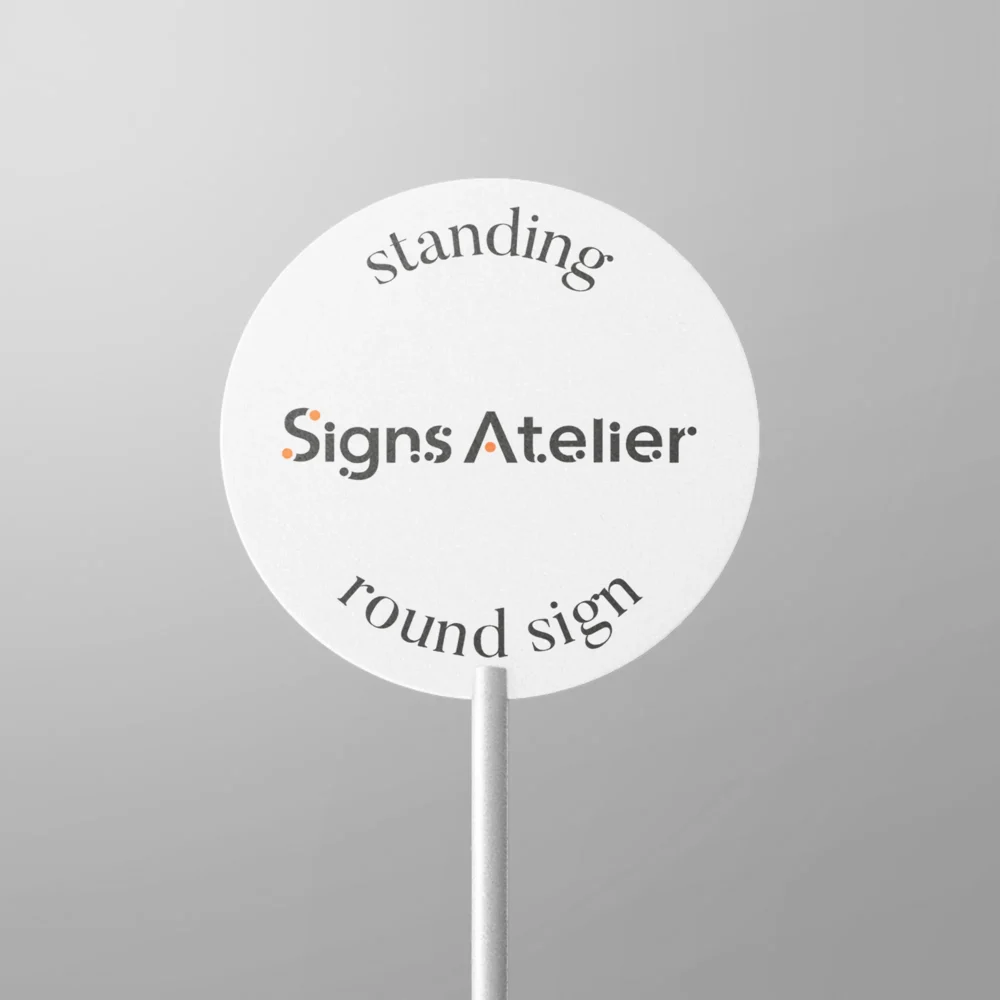 An image of the Custom Standing Round Sign with a logo print.