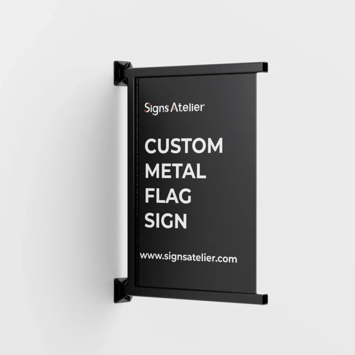 A visual of the Custom Metal Flag Sign hanging on a wall.