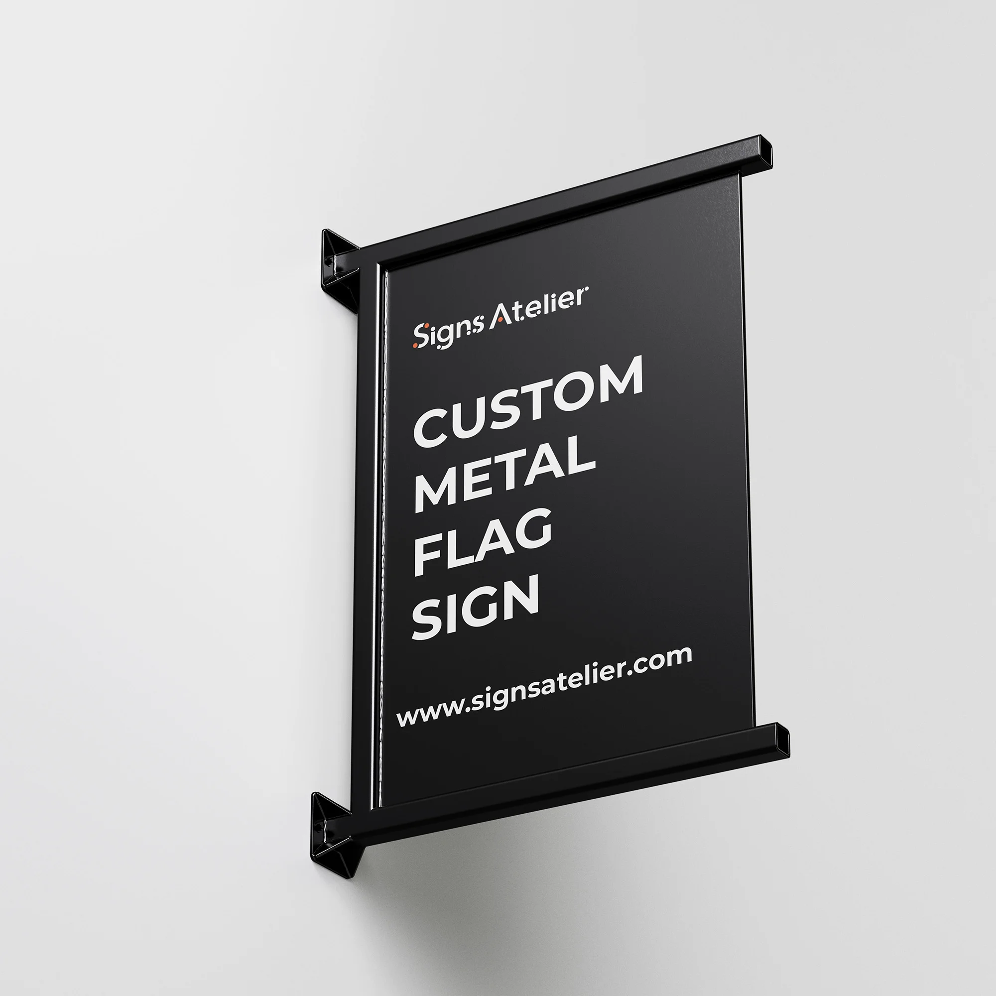 A visual of the Custom Metal Flag Sign hanging on a wall.