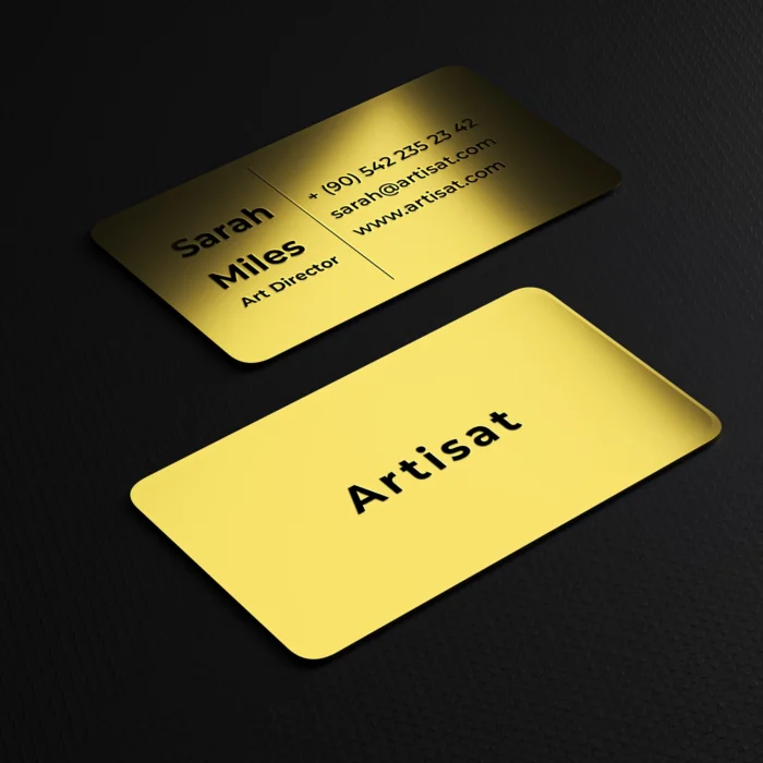 Customised gold coloured Metal Business Cards with engraving