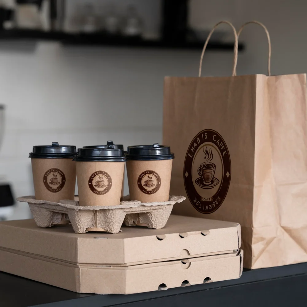 An image of Kraft Paper Bags with a logo print.