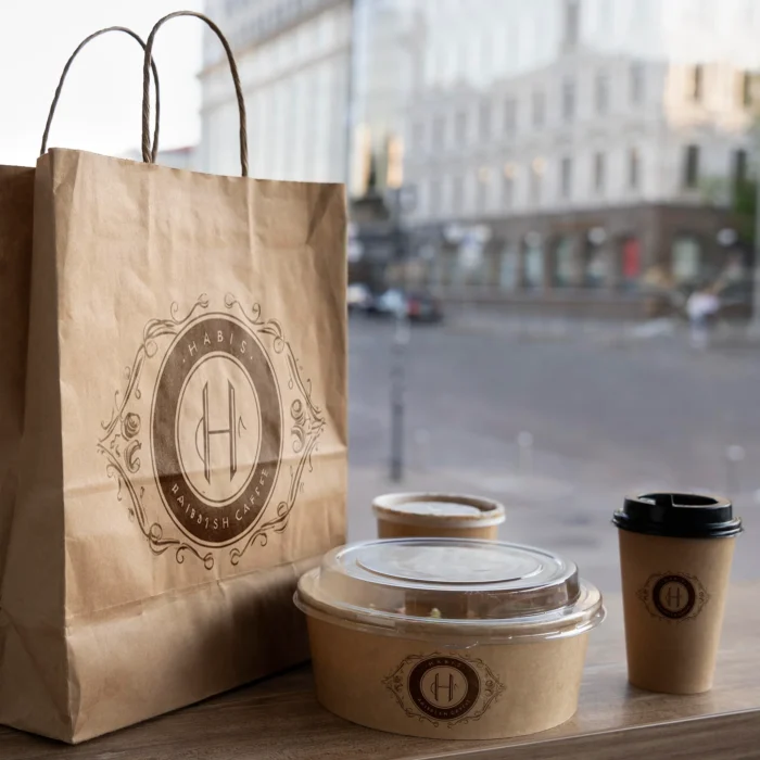 An image of Kraft Paper Bags with a logo print.