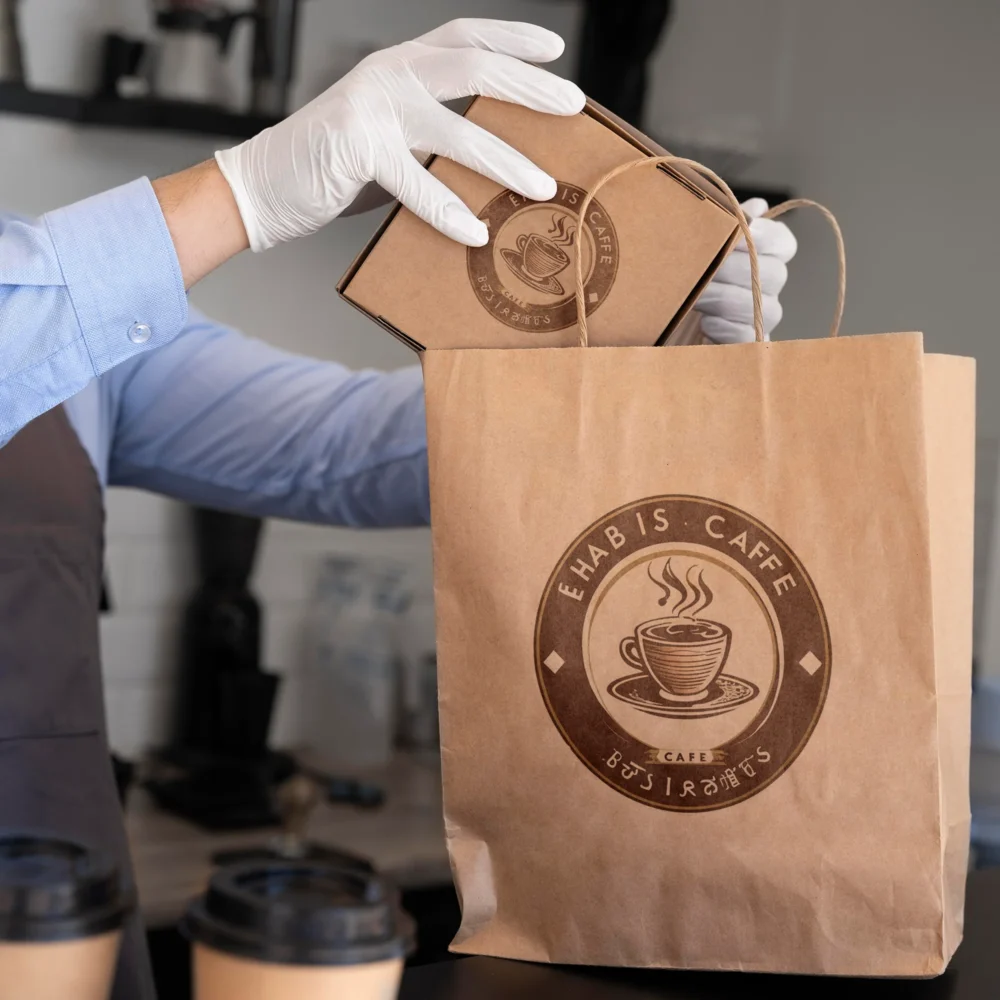 An image of Kraft Paper Bags with a logo print.