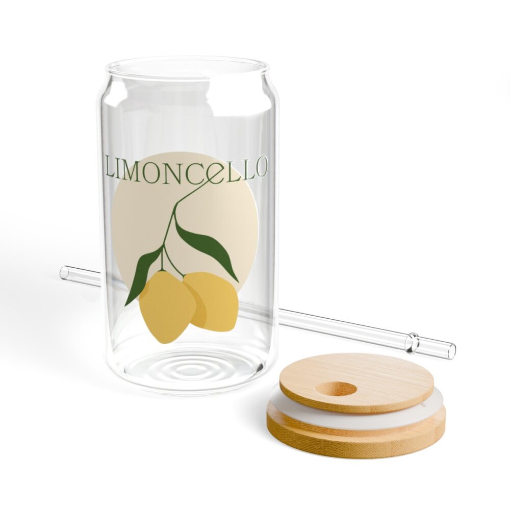 An image of the Custom Logo Printed Sipper Glass product. The product in the image includes a lemon logo.