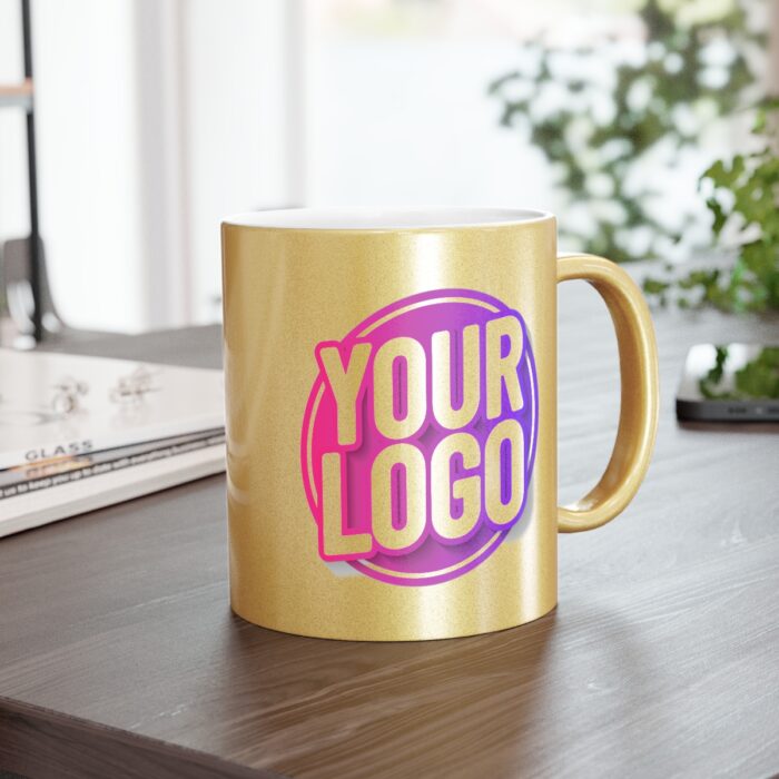 A gold-toned image of the Custom Logo Metallic Mug.