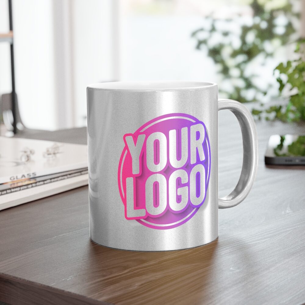 A silver-toned image of the Custom Logo Metallic Mug.